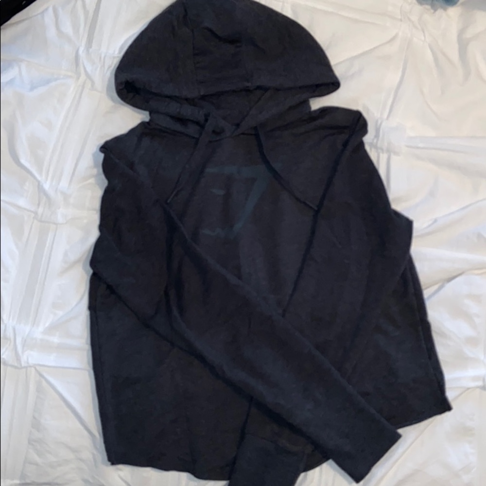 Dark grey open back hooded sweatshirt